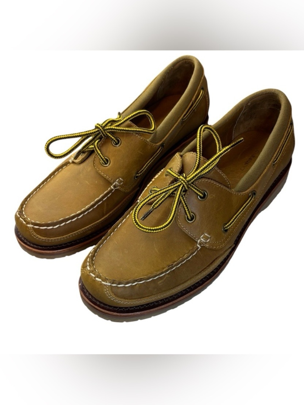 LANDSEND NWOT Mens Leather Boat Shoes Moccasins Grippy Sole Rugged Construction